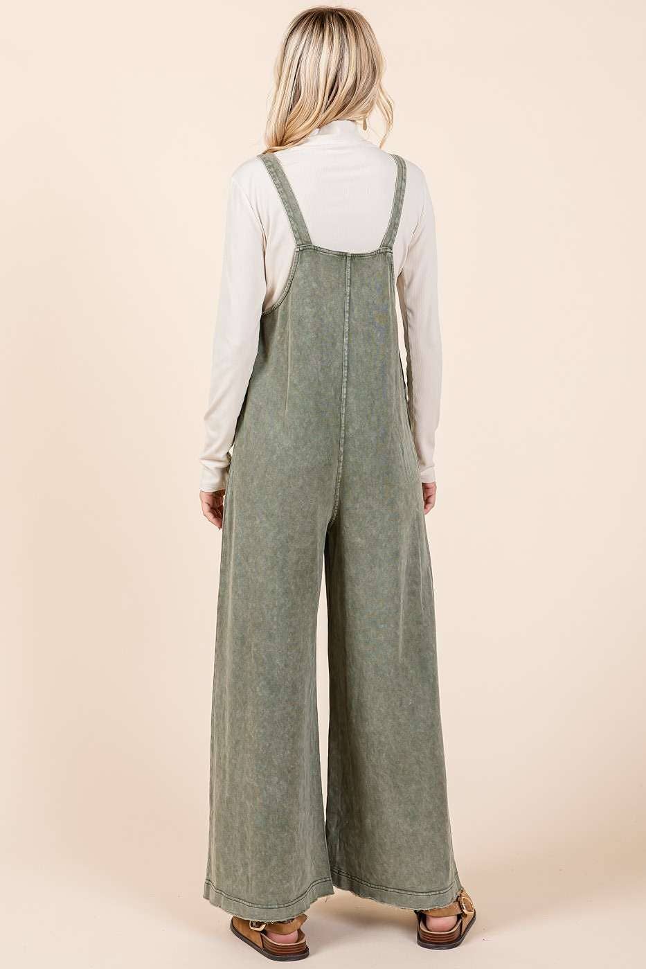OLIVE MINERAL WASHED  JUMPSUIT