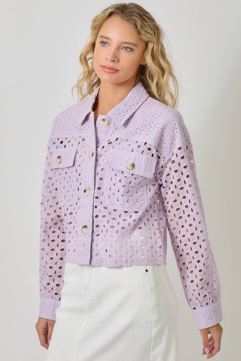 LAVENDER MIXED EYELET JACKET