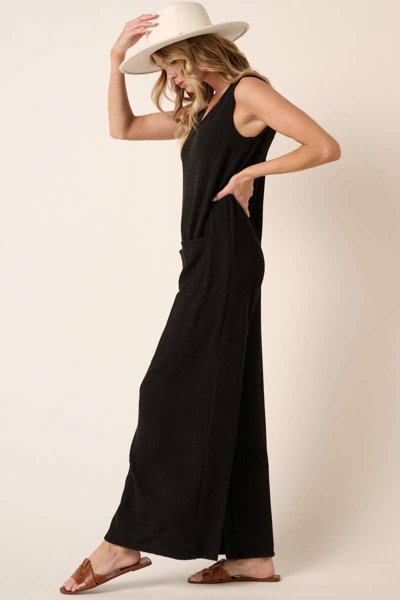 BLACK URBAN RIB KNIT JUMPSUIT