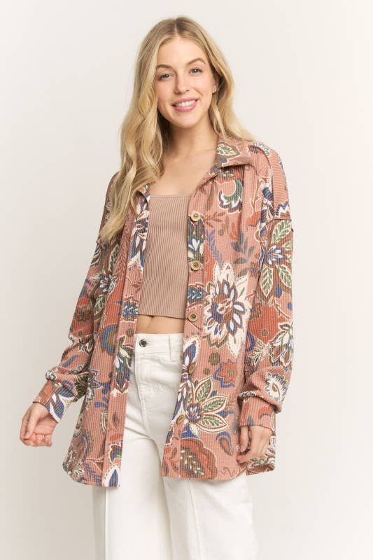 CINNAMON PAISLEY URBAN RIBBED BUTTON DOWN