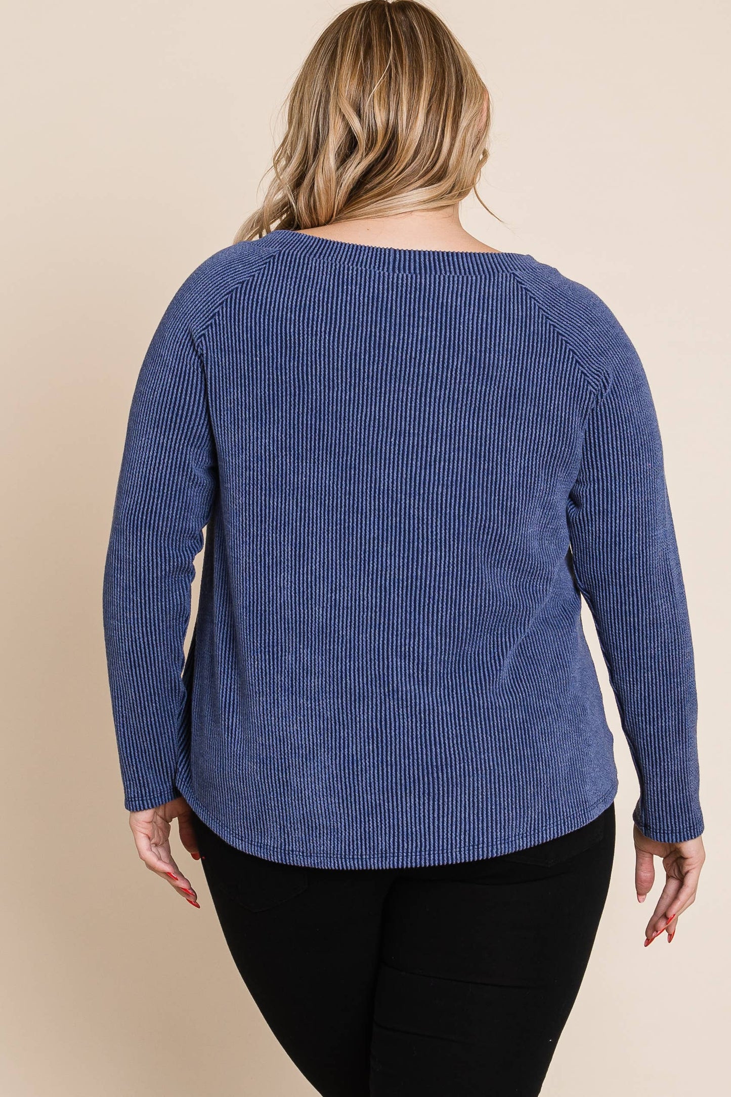 PLUS NAVY RIB BOATNECK