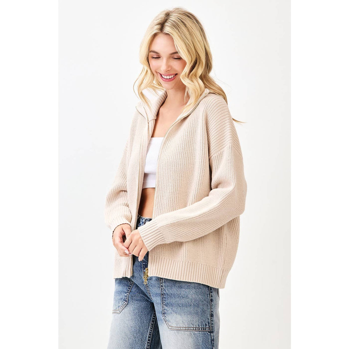 BLACK TWO WAY ZIP SWEATER