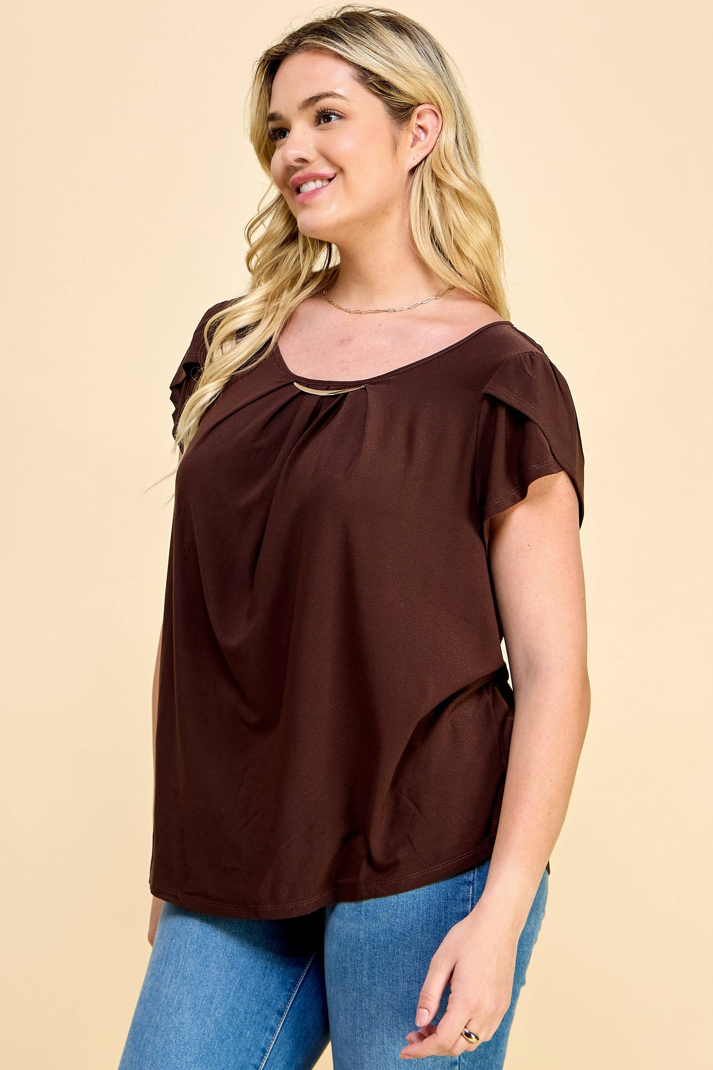 PLUS SIZE METAL FLAT MOON TRIM BLOUSE: COCO
