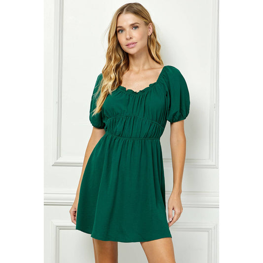 LARGE EMERALD PUFF SLEEVE W/JULIETTE WAIST TIERED DRESS