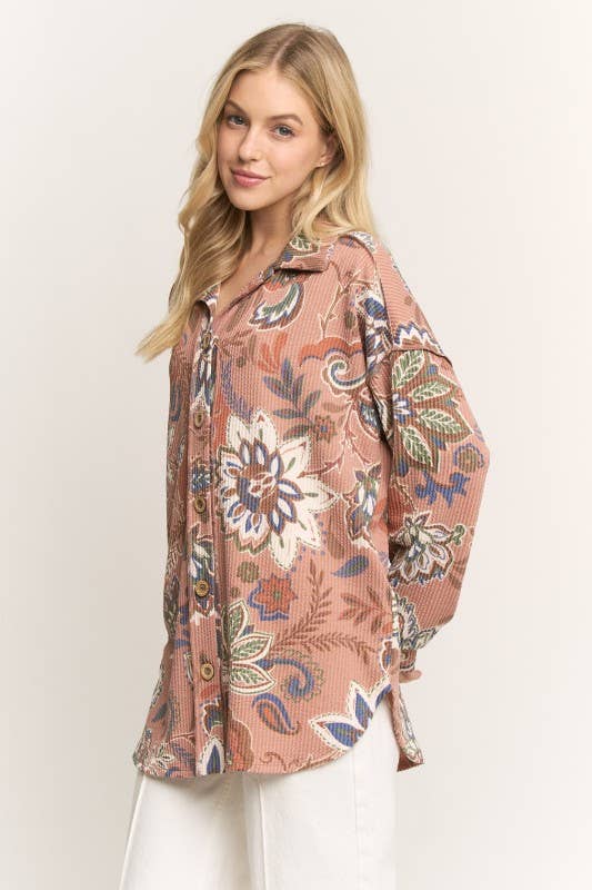 CINNAMON PAISLEY URBAN RIBBED BUTTON DOWN