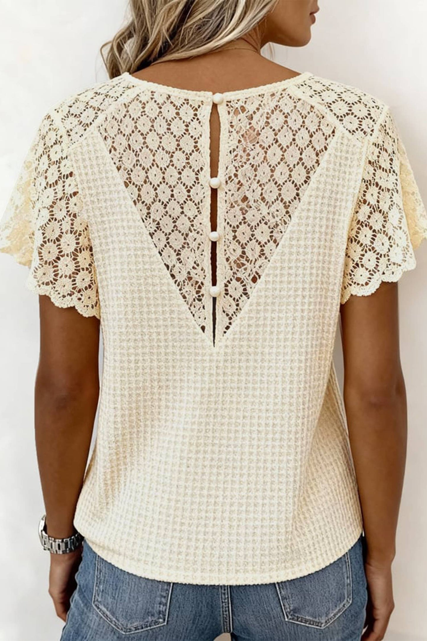 IVORY LACE & GRACE WAFFLE FLORAL LACE SLEEVE