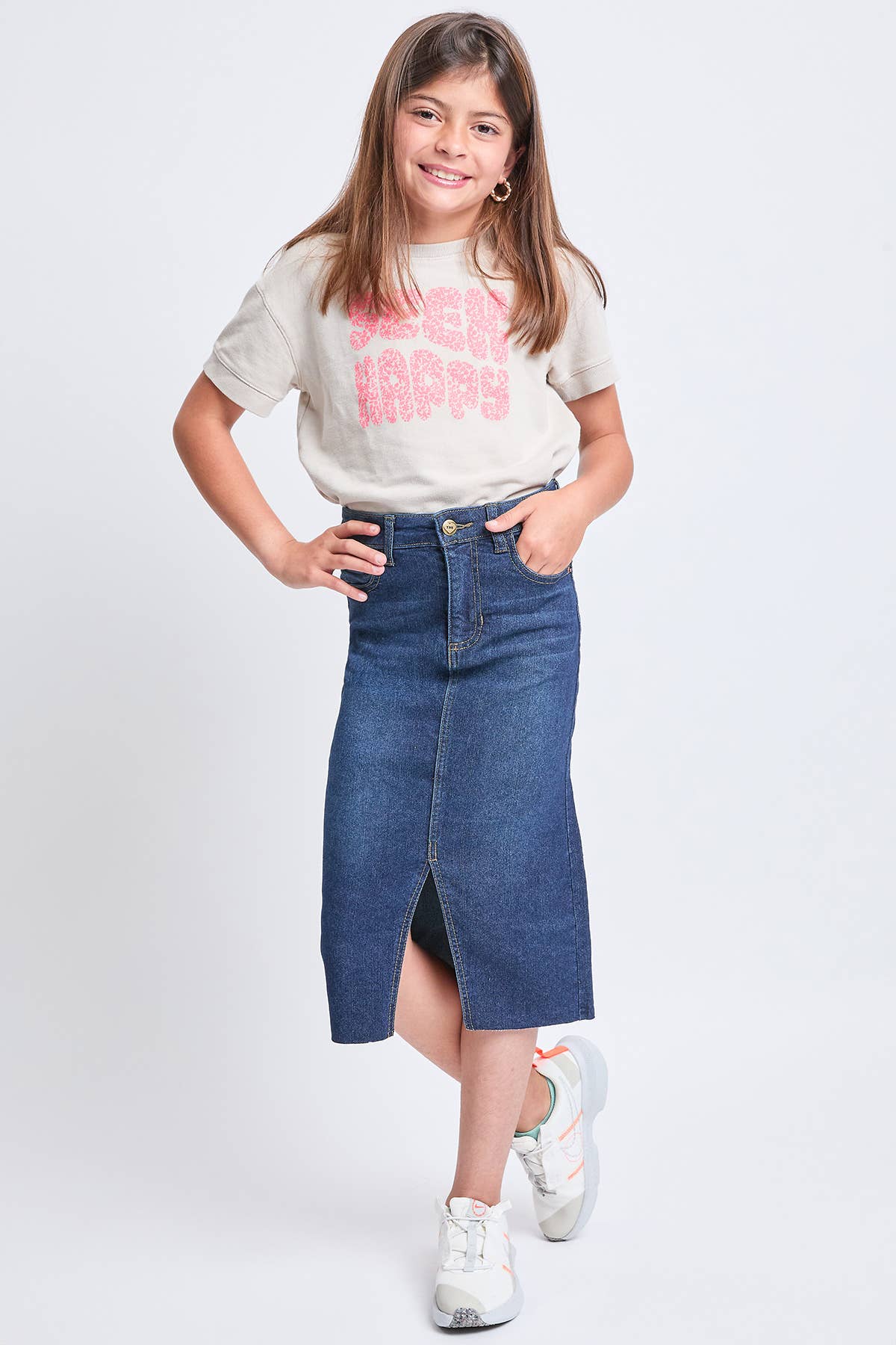 GIRLS DARK DENIM FRONT SLIT SKIRT