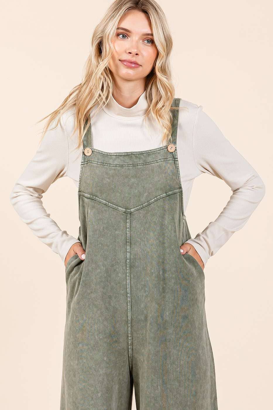 OLIVE MINERAL WASHED  JUMPSUIT