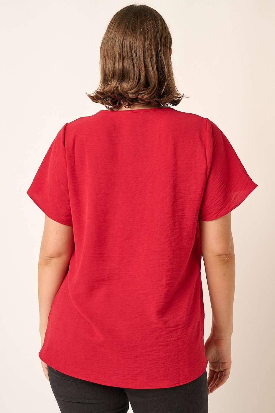 PLUS RUBY V NECK SHORT SLEEVE BLOUSE