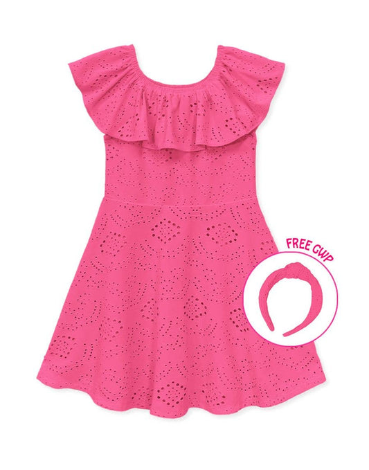 BERRY BLOOM  EYELET DRESS WITH MATCHING HEADBAND