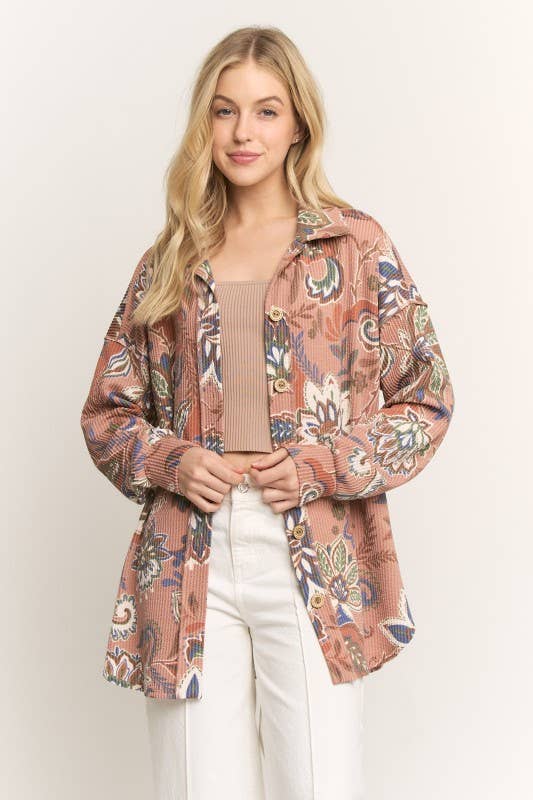 CINNAMON PAISLEY URBAN RIBBED BUTTON DOWN