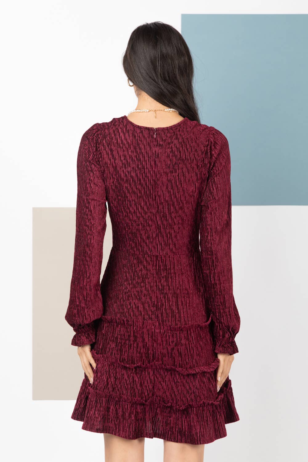 Deep V-neck Textured Velvet Mini Dress