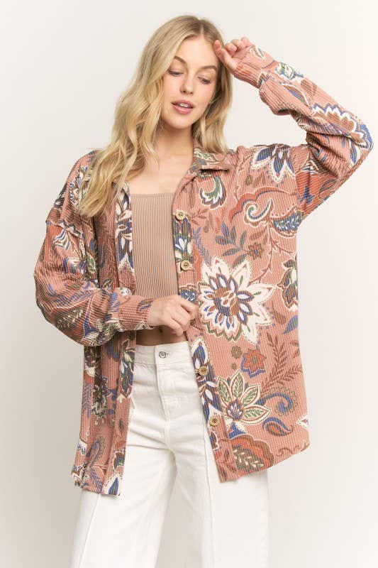CINNAMON PAISLEY URBAN RIBBED BUTTON DOWN