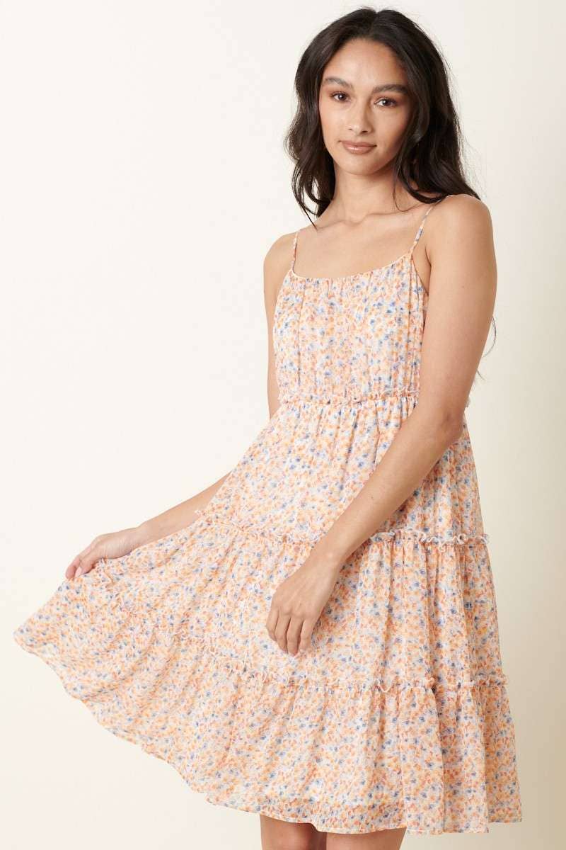 LARGE IVORY DITSY FLOWER TIER MINI DRESS