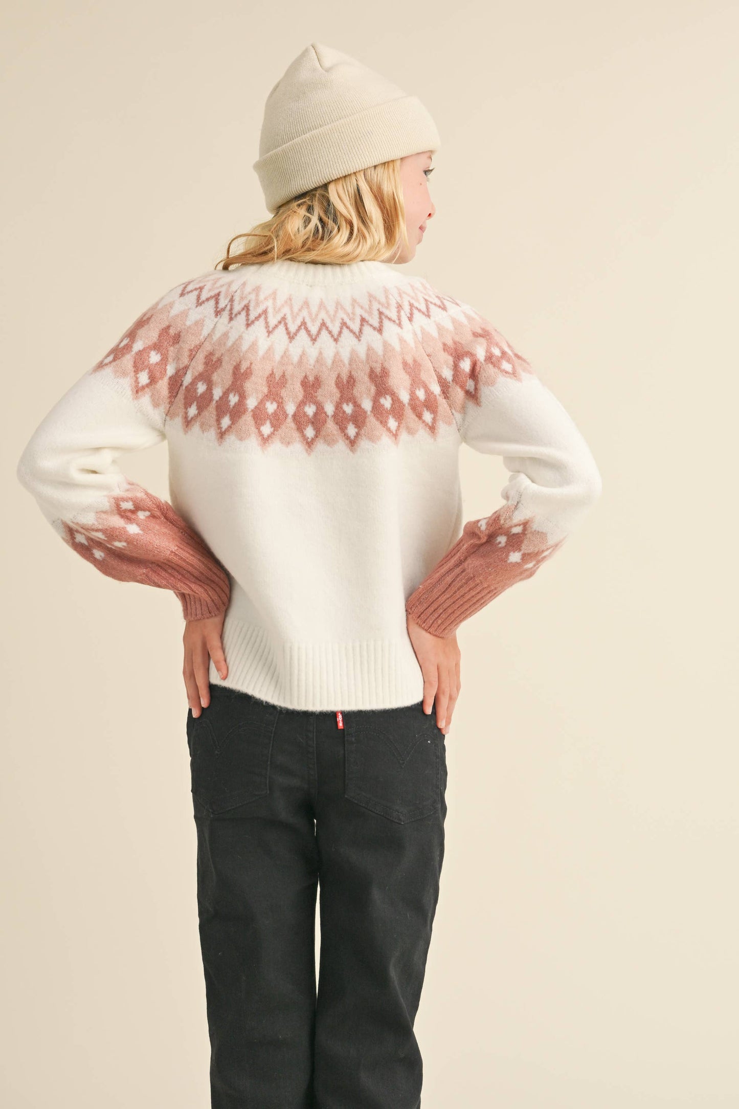 TWEEN IVORY/BLUSH RAGLAN SWEATER