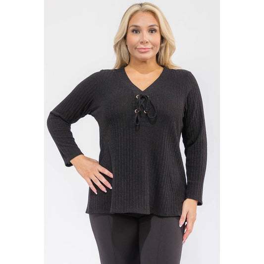 BLACK PLUS RIB KNIT LONG SLEEVE
