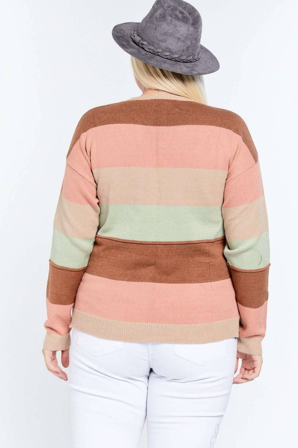 PLUS COLOR BLOCK LONG SLEEVE ROUND NECK SWEATER
