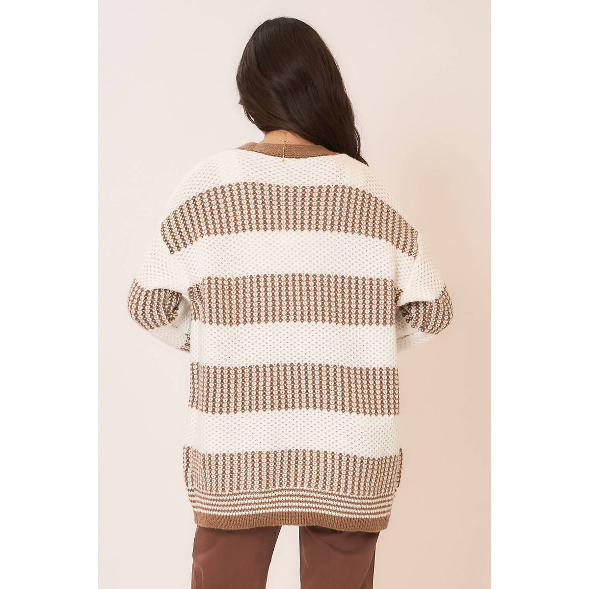 MOCHA KNIT COLOR BLOCK CARDIGAN MISSY & PLUS