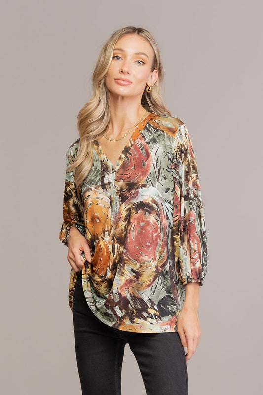 2XL PLUS V-NECK TOP OLIVE/MUSTARD
