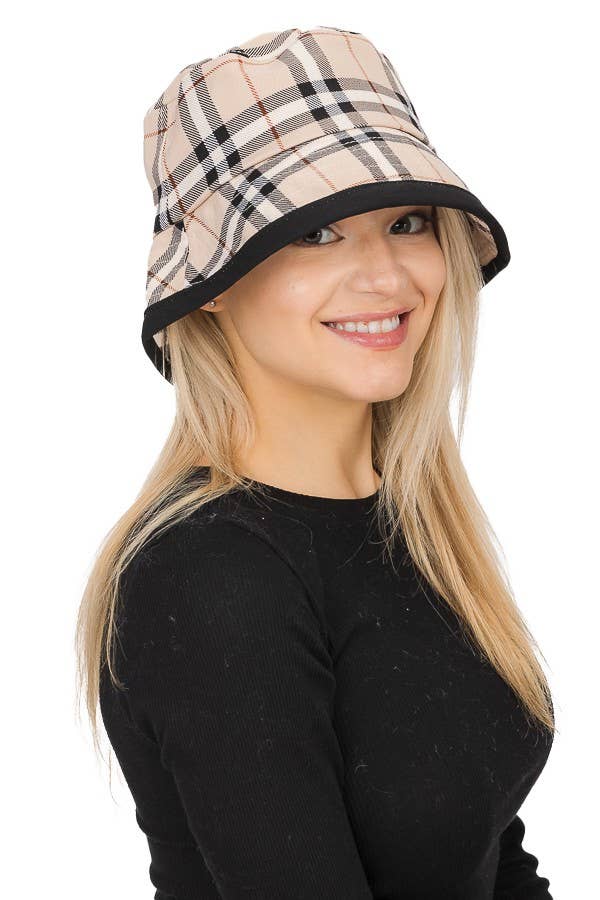 BEIGE PLAID BUCKET HAT