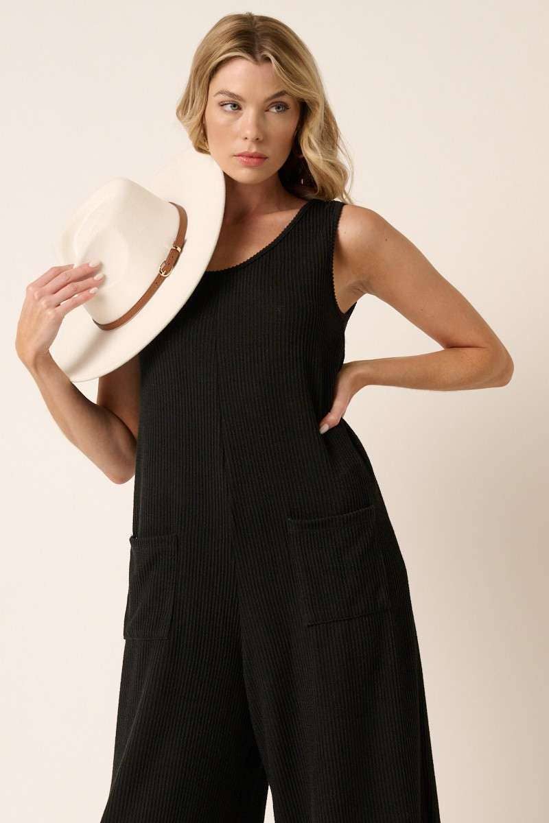 BLACK URBAN RIB KNIT JUMPSUIT