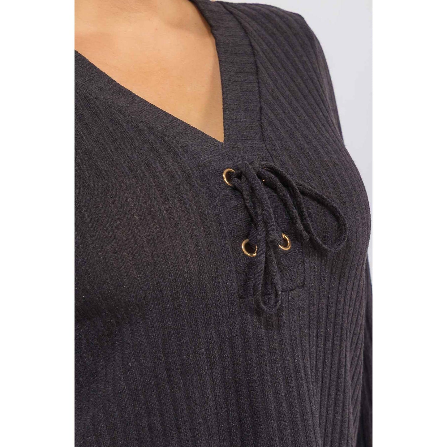 BLACK PLUS RIB KNIT LONG SLEEVE