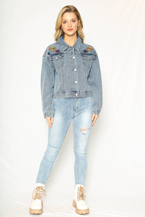 Flower Denim Jacket: Blue