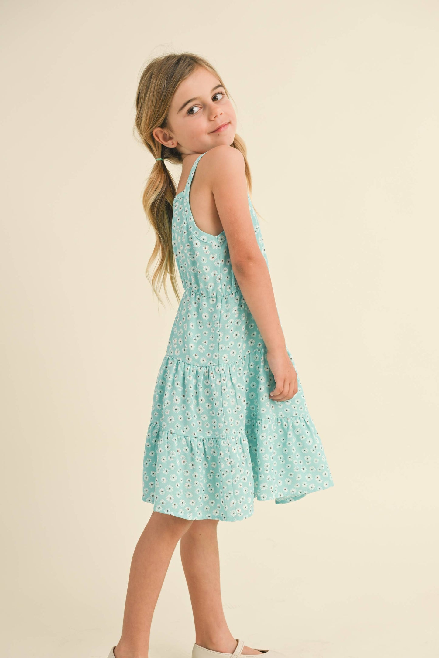 TWEEN KIDS GIRLS BLUE & FLOWY STRAPPY TIERED DRESS (4-6X)