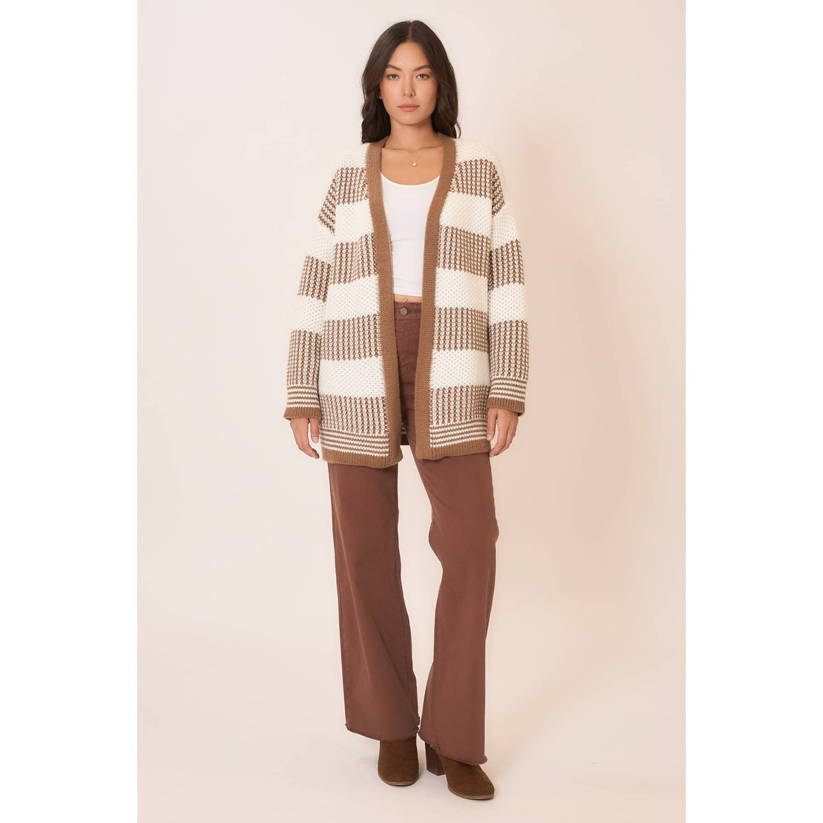 MOCHA KNIT COLOR BLOCK CARDIGAN MISSY & PLUS