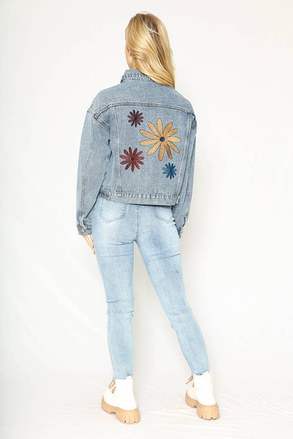 Flower Denim Jacket: Blue