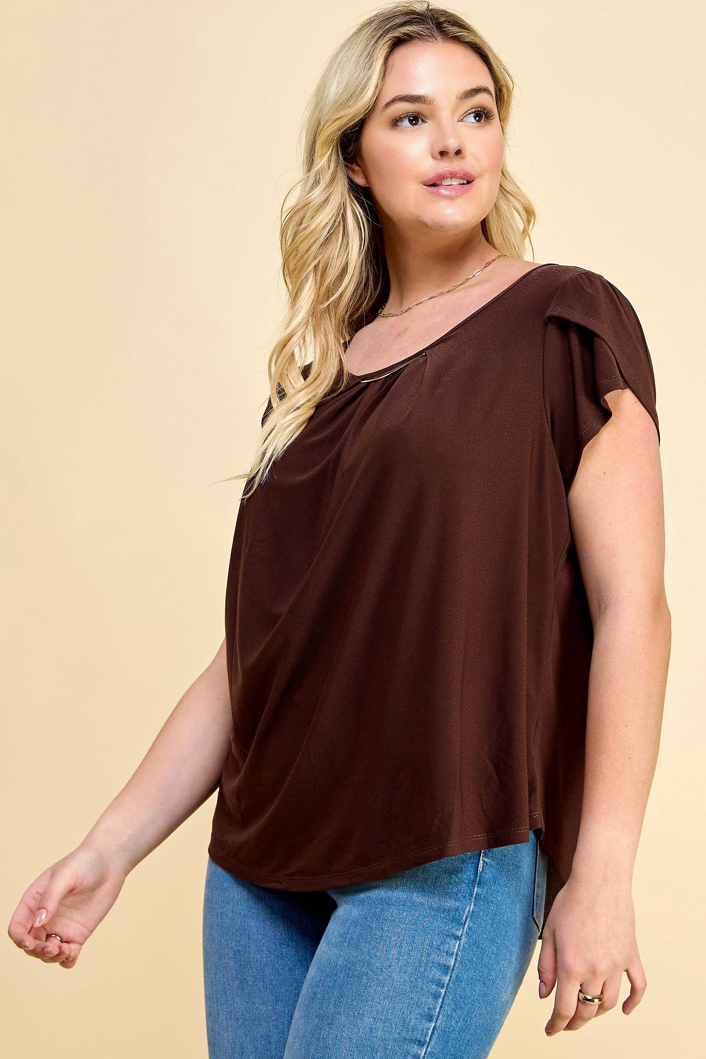 PLUS SIZE METAL FLAT MOON TRIM BLOUSE: COCO