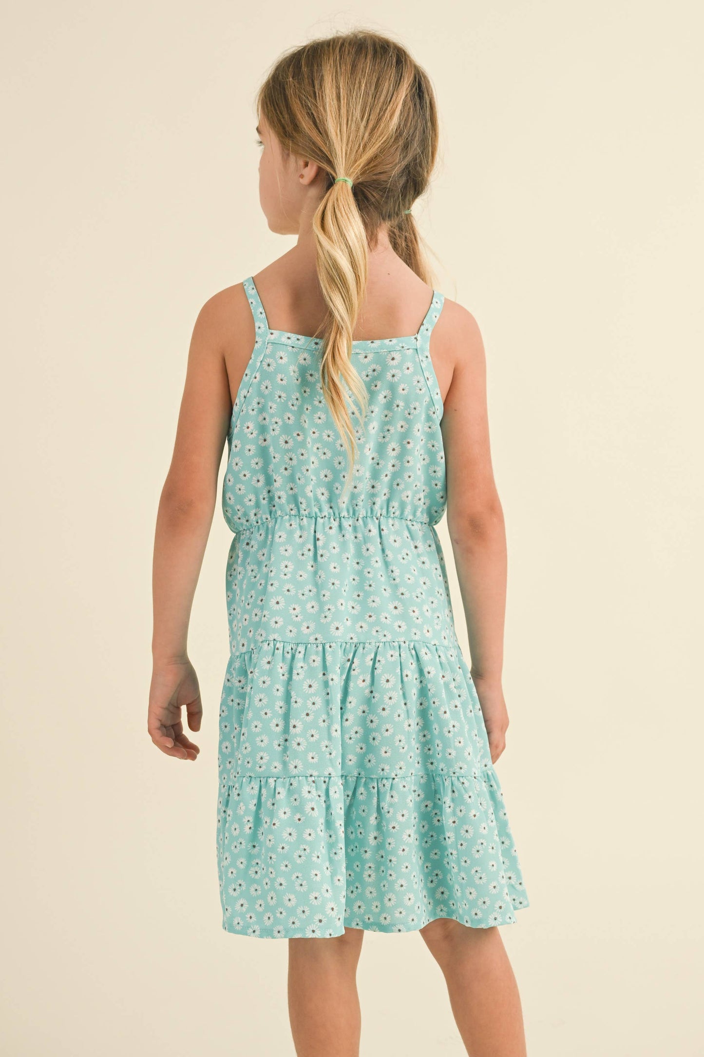 TWEEN KIDS GIRLS BLUE & FLOWY STRAPPY TIERED DRESS (4-6X)