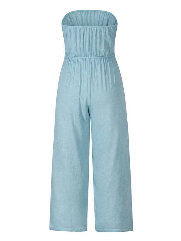 Solid Color Straight Leg Jumpsuit Cadet Blue