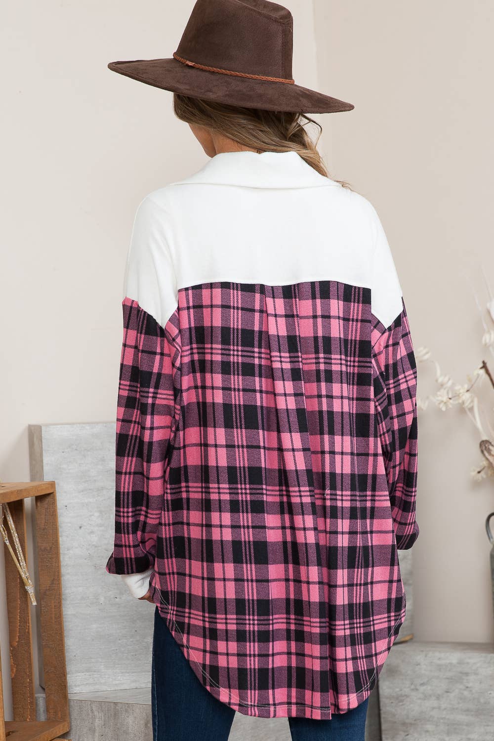 Soft Pink Plaid Shacket USA MADE