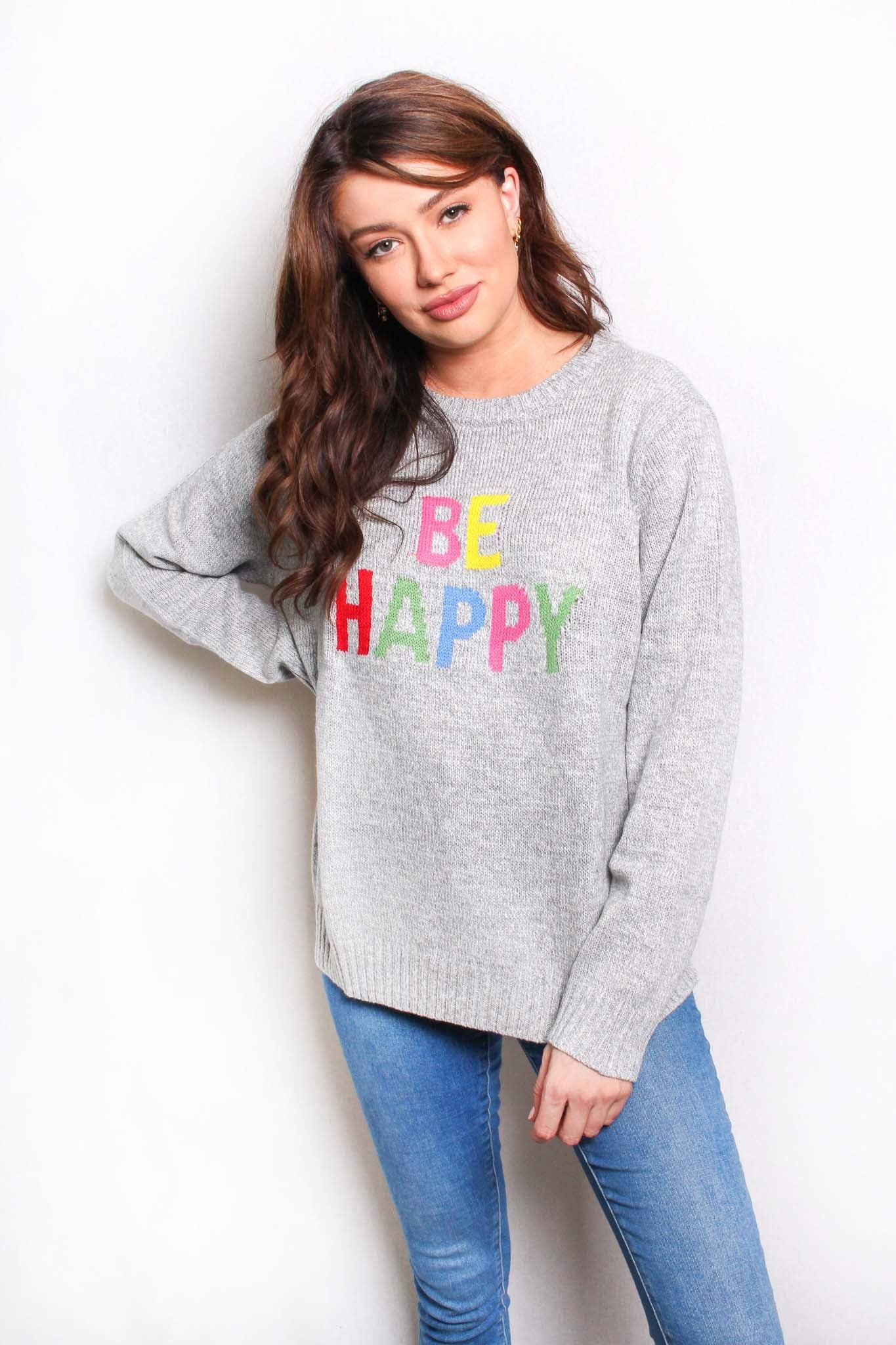 BE HAPPY GRAY XLARGE SWEATER