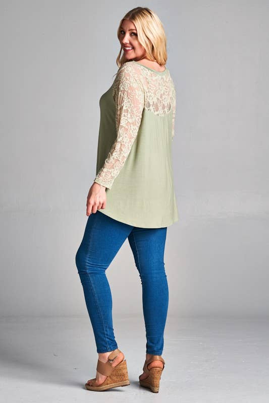 Plus Floral Color Lace Tunic Top