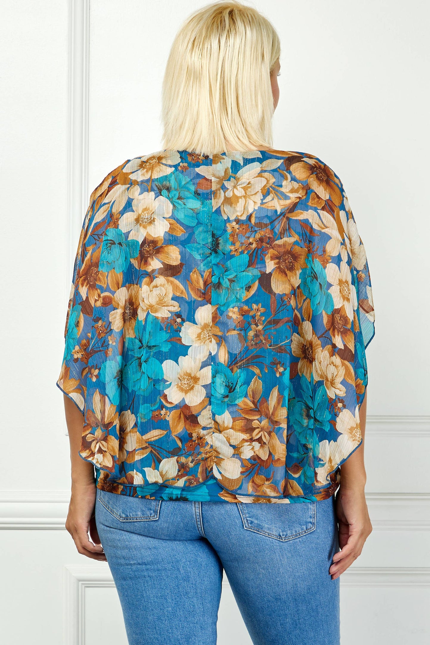 PLUS TEAL PRINTED  PONCHO BLOUSE