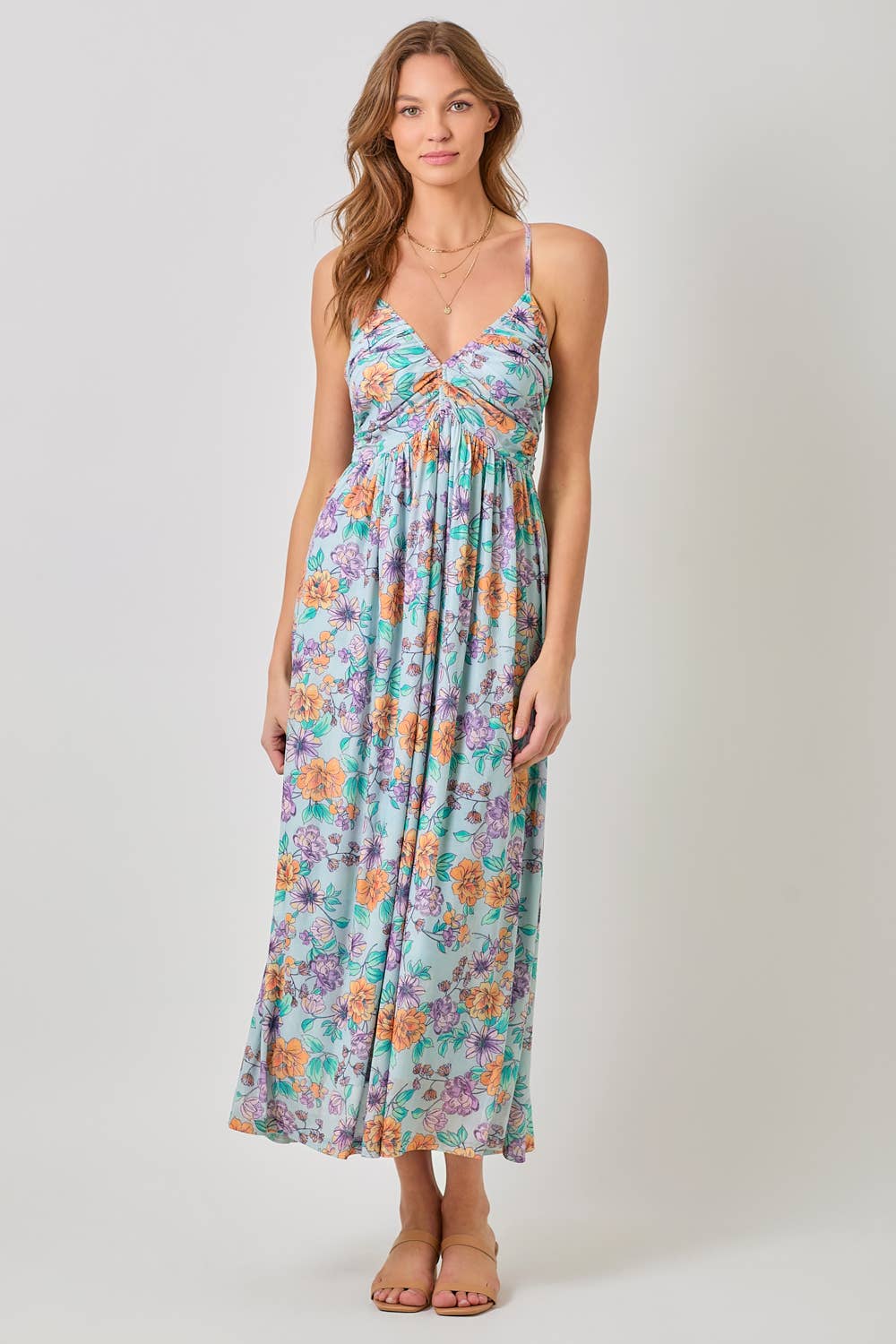 LARGE SEAFOAM CRISS CROSS FLORAL MAXI DRESS