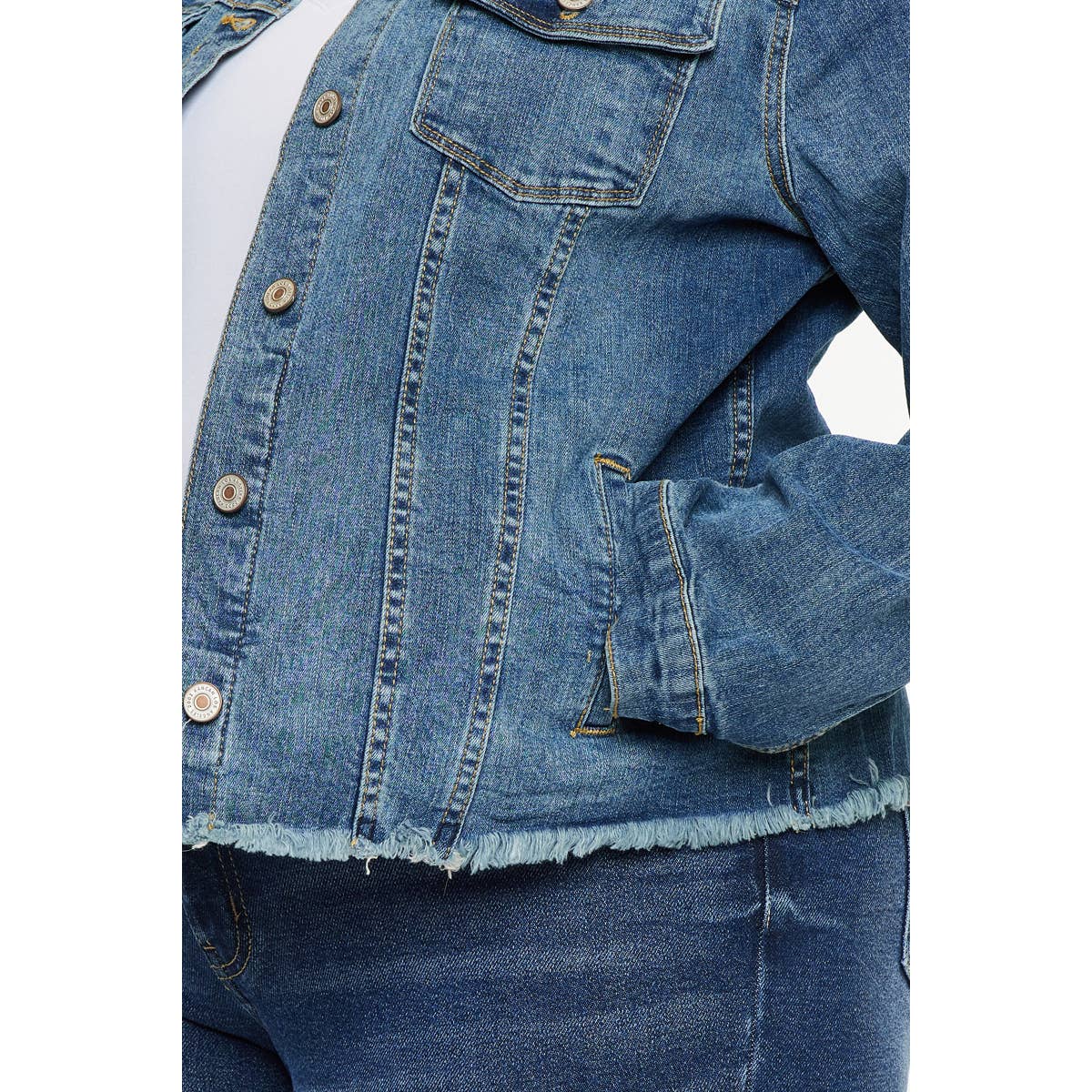 PLUS DISTRESSED DENIM JACKET