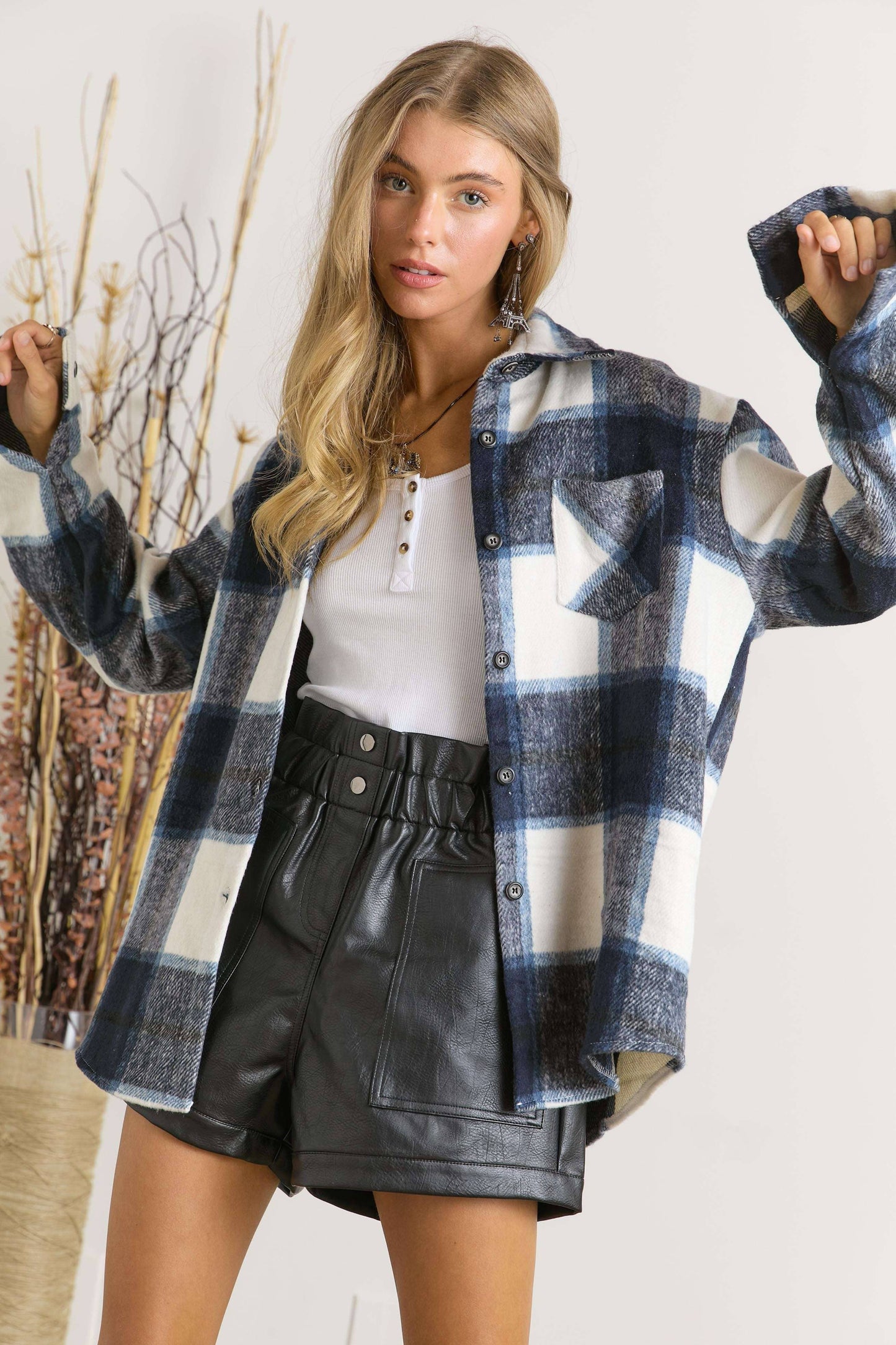 PLUS NAVY PLAID FLANNEL SHACKET