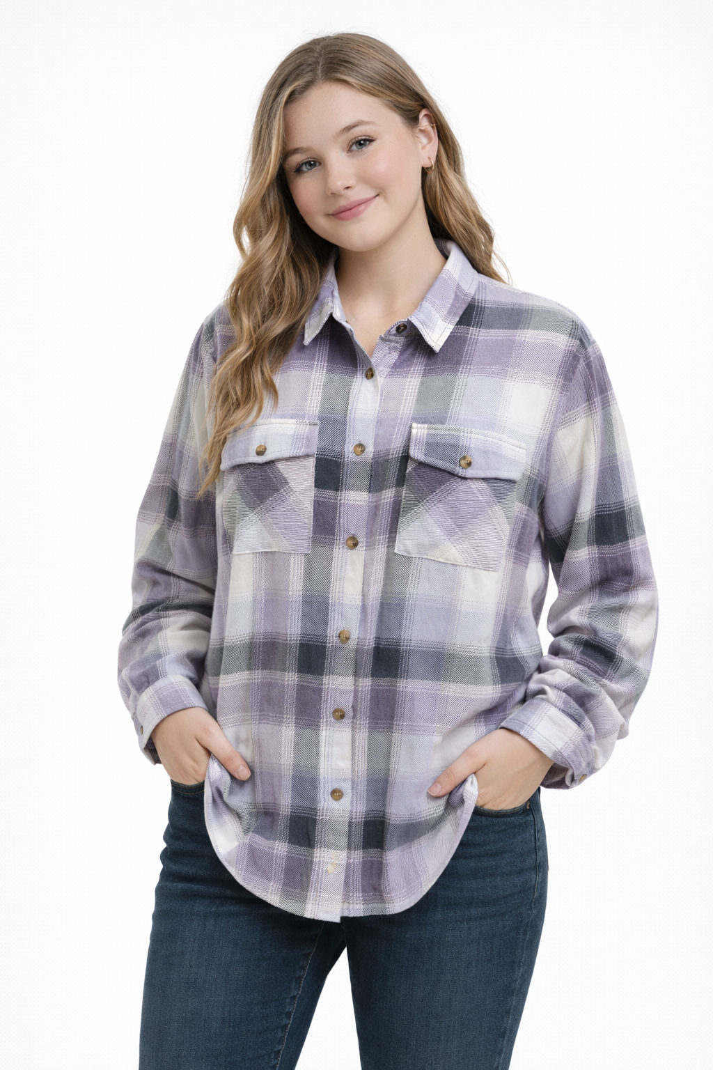 LILAC PLAID BUTTERY SOFT PLAID SHIRT PLUS