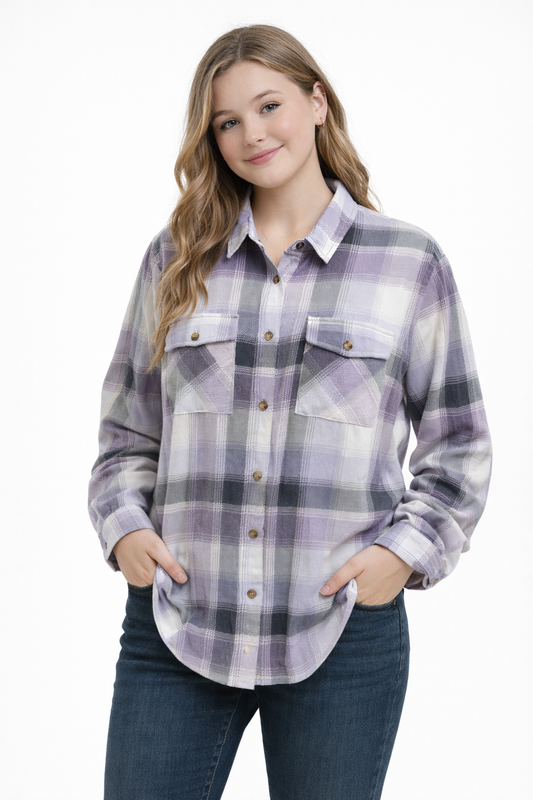 LILAC PLAID BUTTERY SOFT PLAID SHIRT PLUS