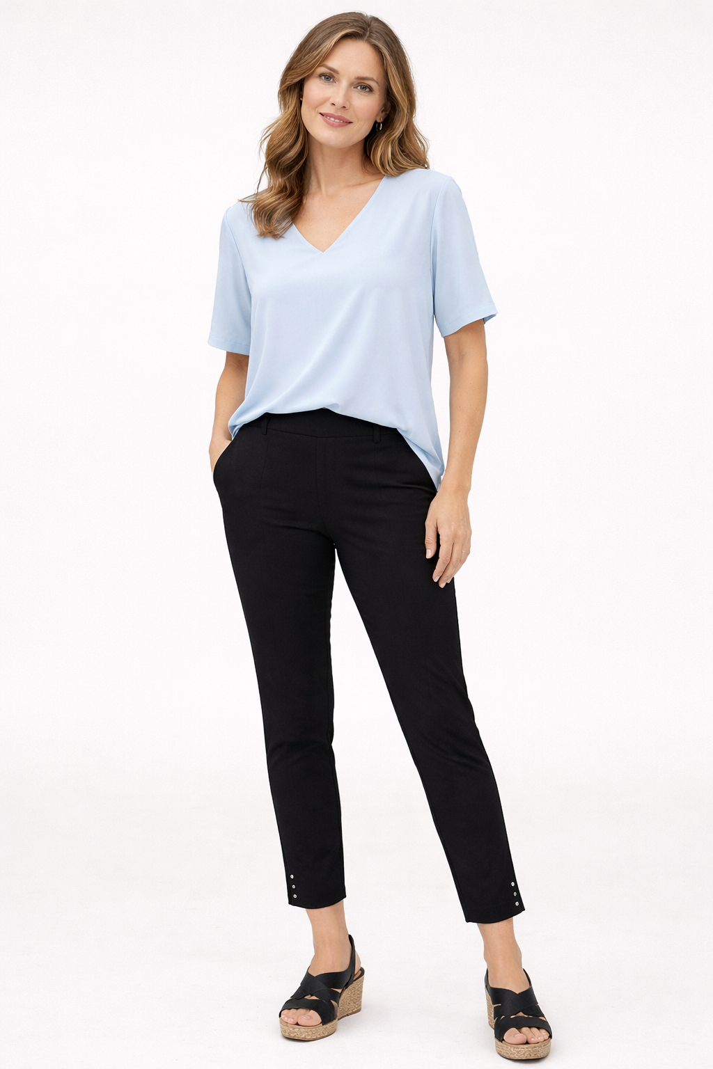 BLACK BENGALINE PULL ON ANKLE PANT MISSY & PLUS