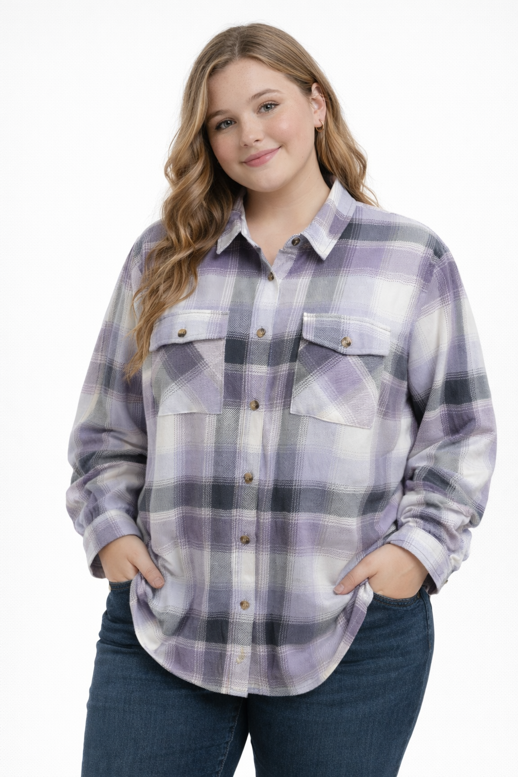 LILAC PLAID BUTTERY SOFT PLAID SHIRT PLUS