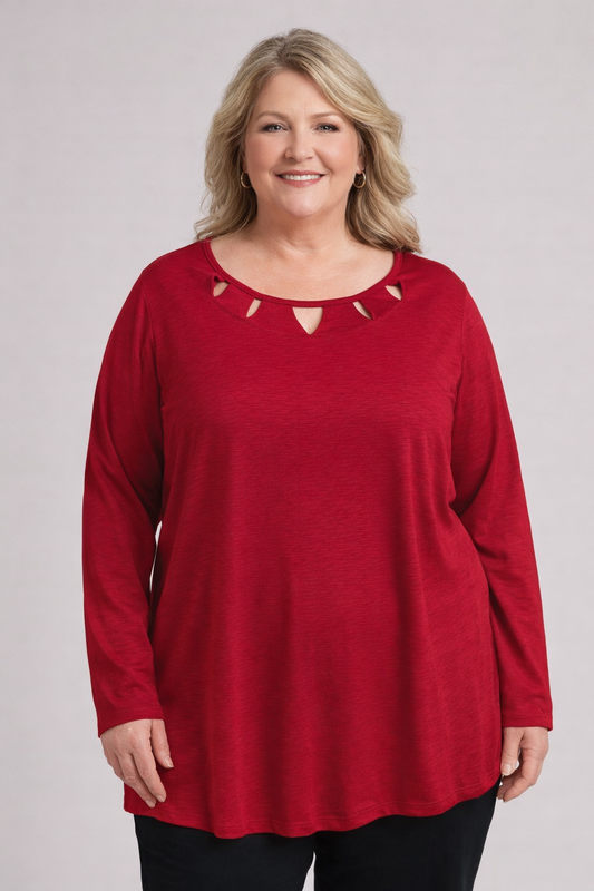 PLUS HOLLYWOOD LONG SLEEVE DETAILED NECKLINE