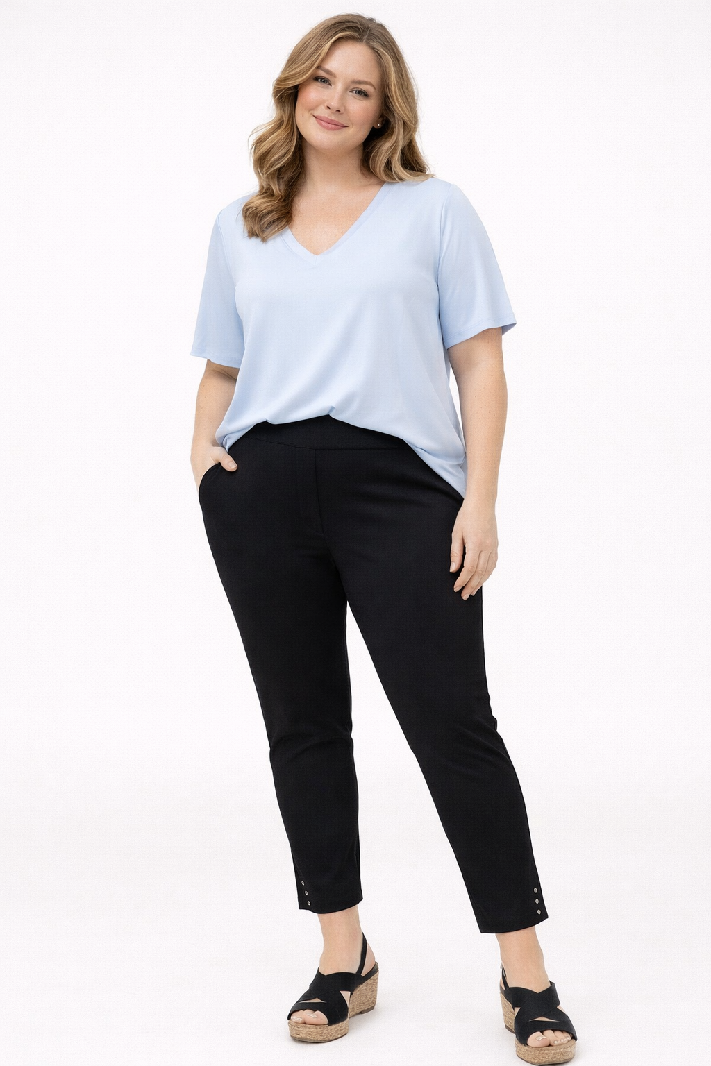 BLACK BENGALINE PULL ON ANKLE PANT MISSY & PLUS
