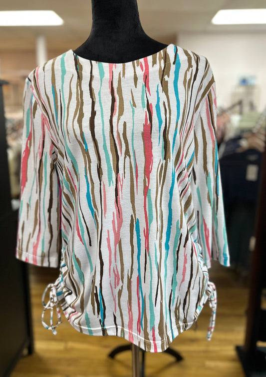 MISSY AND PLUS 3/4 SLEEVE MULTI STRIPE TOP