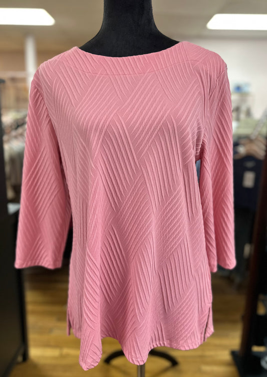 MISSY AND PLUS 3/4 SLEEVE PINK RUFFLE TOP