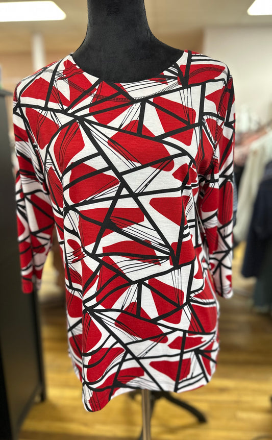 MISSY AND PLUS 3/4 SLEEVE TANGO RED BLACK TOP
