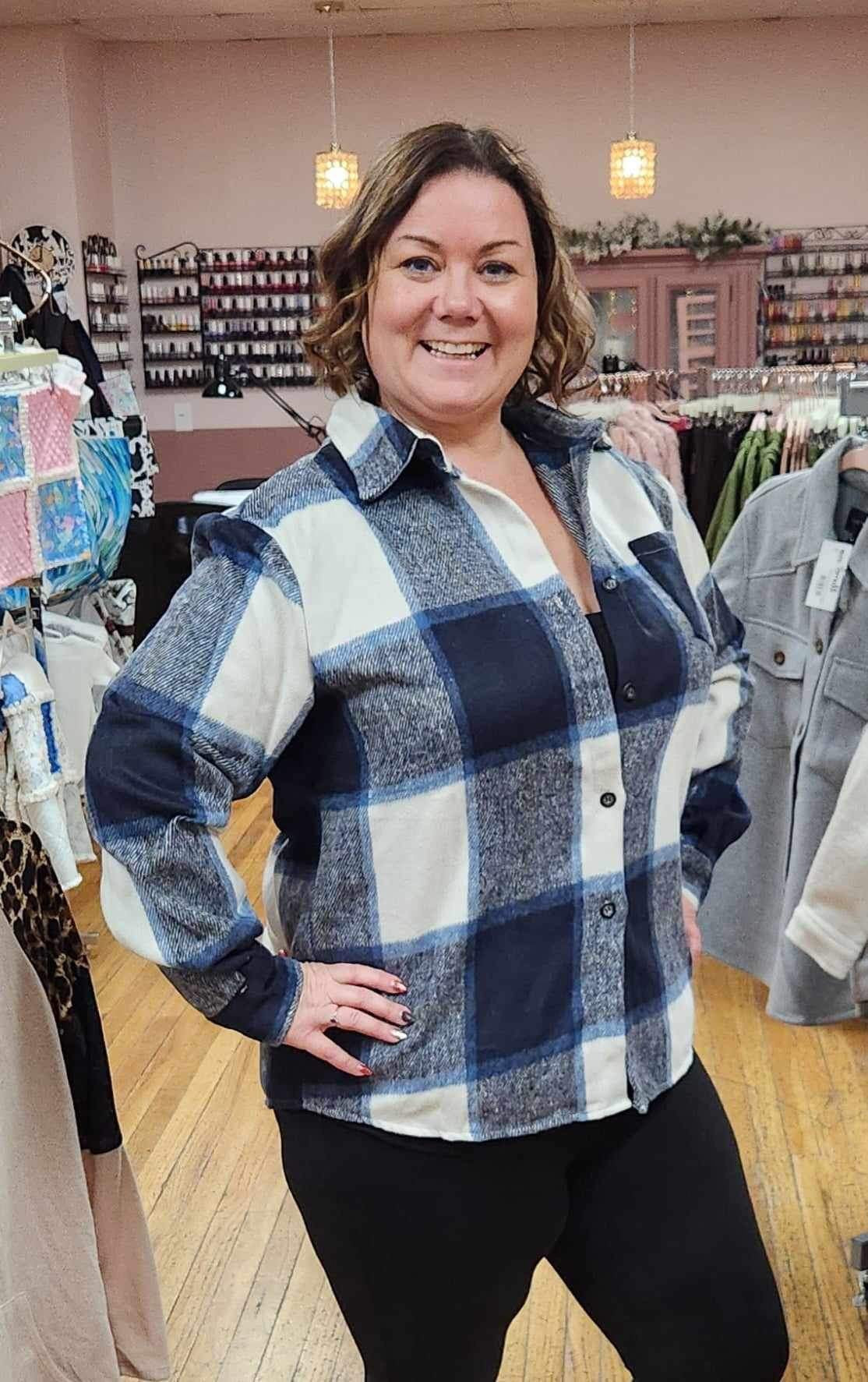 PLUS NAVY PLAID FLANNEL SHACKET